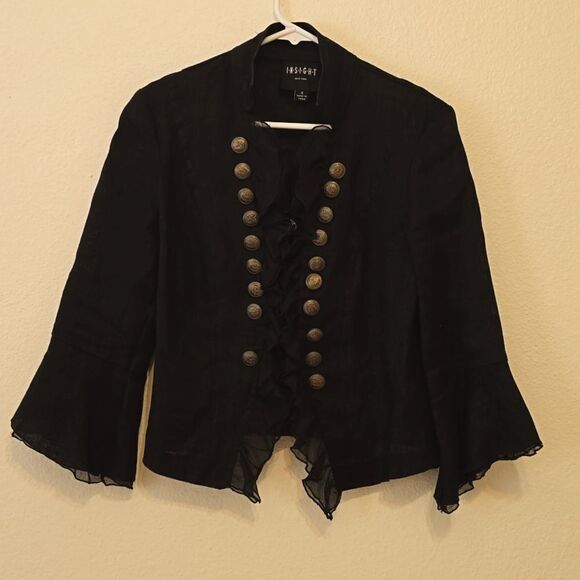 Insight Black Military Style Jacket Blazer Gold Buttons Lace trim size 4 - Picture 1 of 10